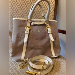 Preloved Authentic Prada leather canvas crossbody bag